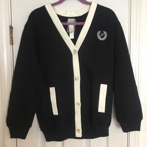 NWT Victoria Secret Premium Fleece Boyfriend Black and White Cardigan Sweater